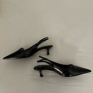 MANGO Patent Leather Black Slingback Heels